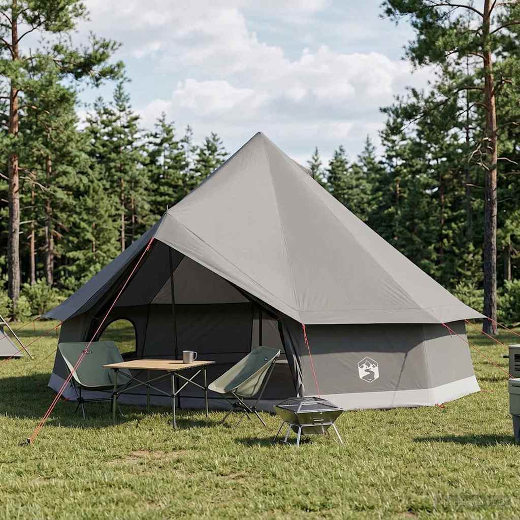Tipi Zelt 10 Personen Braun Grau Polyester und Stahl
