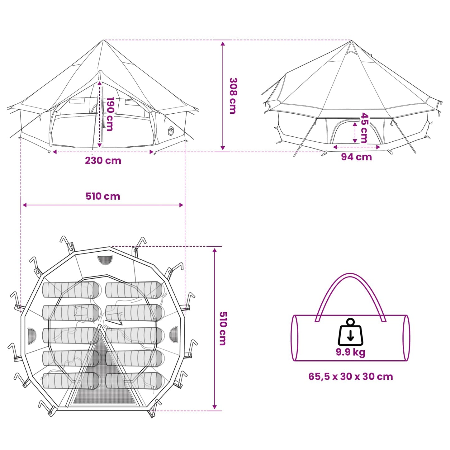 Tipi Zelt 10 Personen Braun Grau Polyester und Stahl
