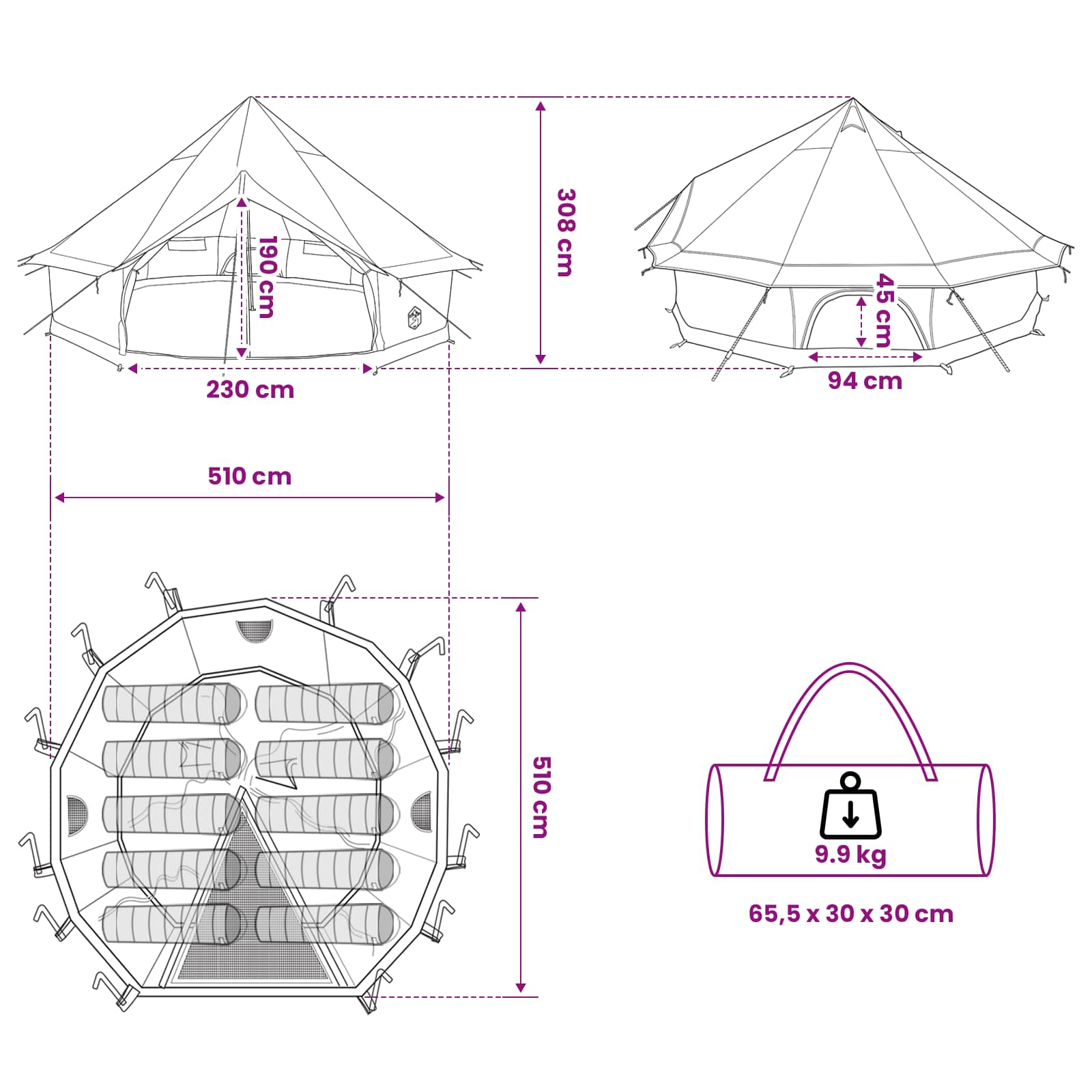 Tipi Zelt 10 Personen Braun Grau Polyester und Stahl