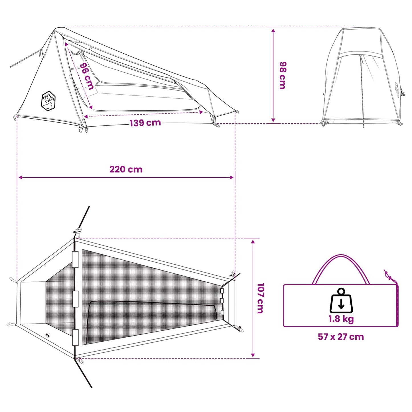 Tunnelzelt 215 x 100 x 90 cm Olivgrün Polyester und Stahl