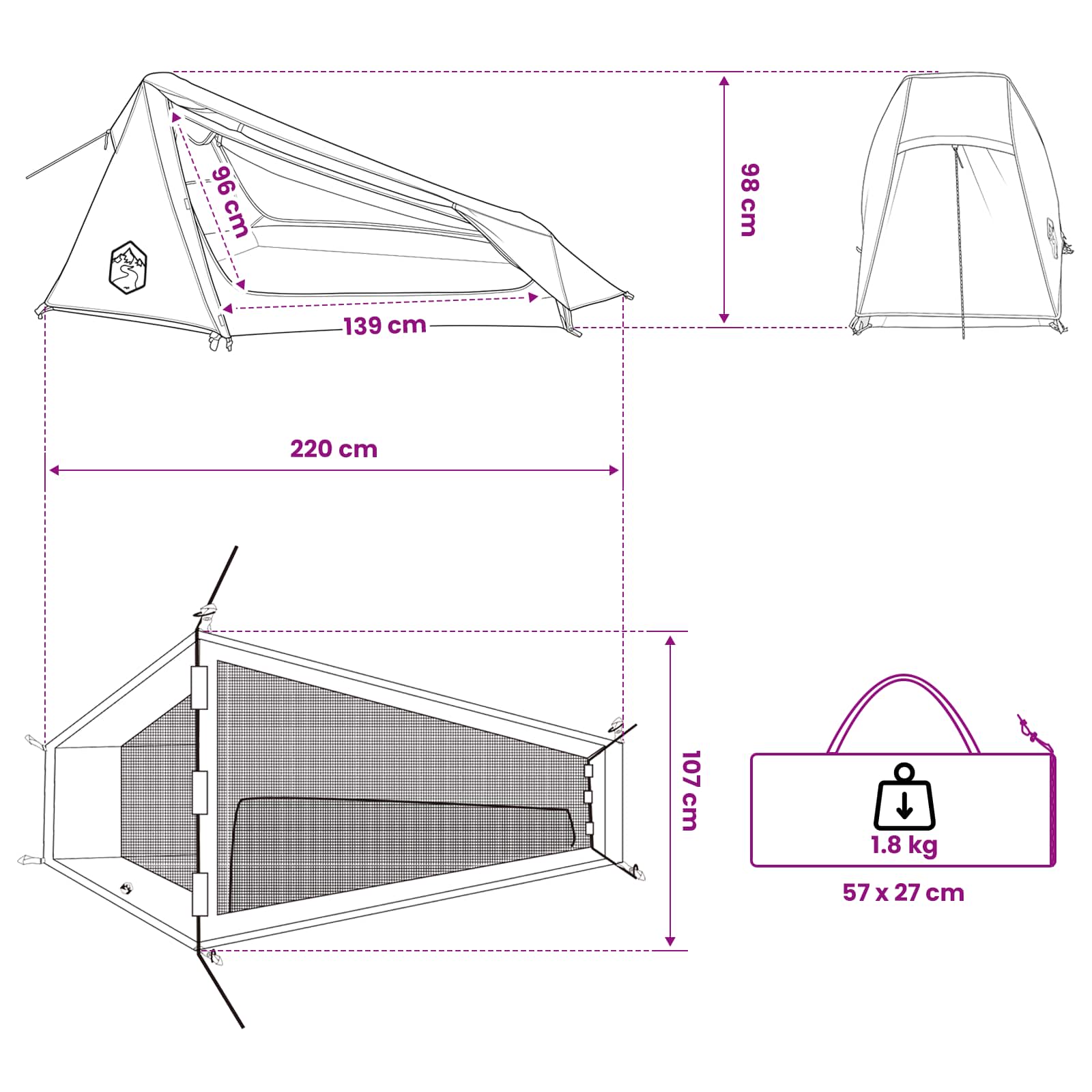 Tunnelzelt 215 x 100 x 90 cm Olivgrün Polyester und Stahl