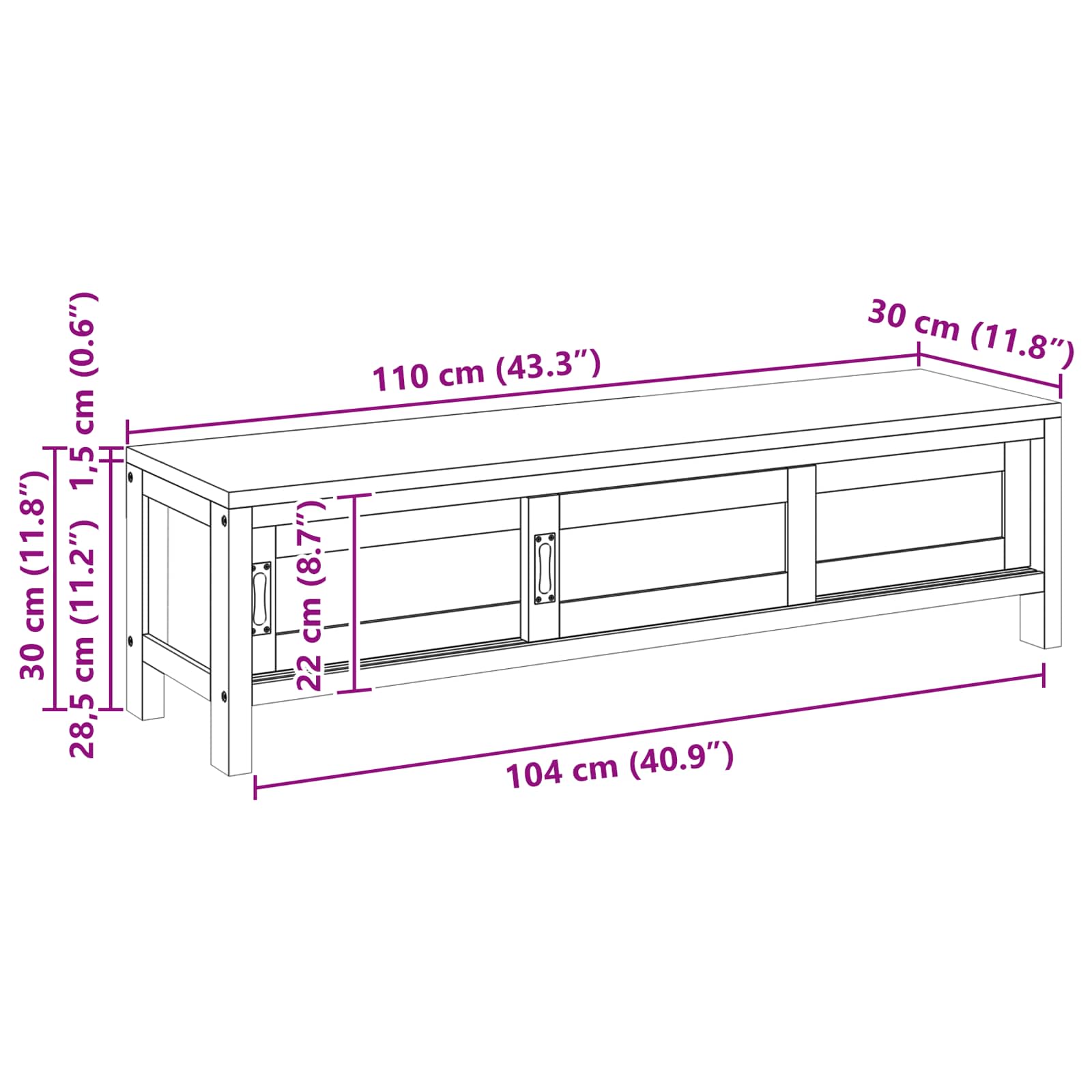 TV-Schrank 110 x 30 x 30 cm Massivholz Teak Natur