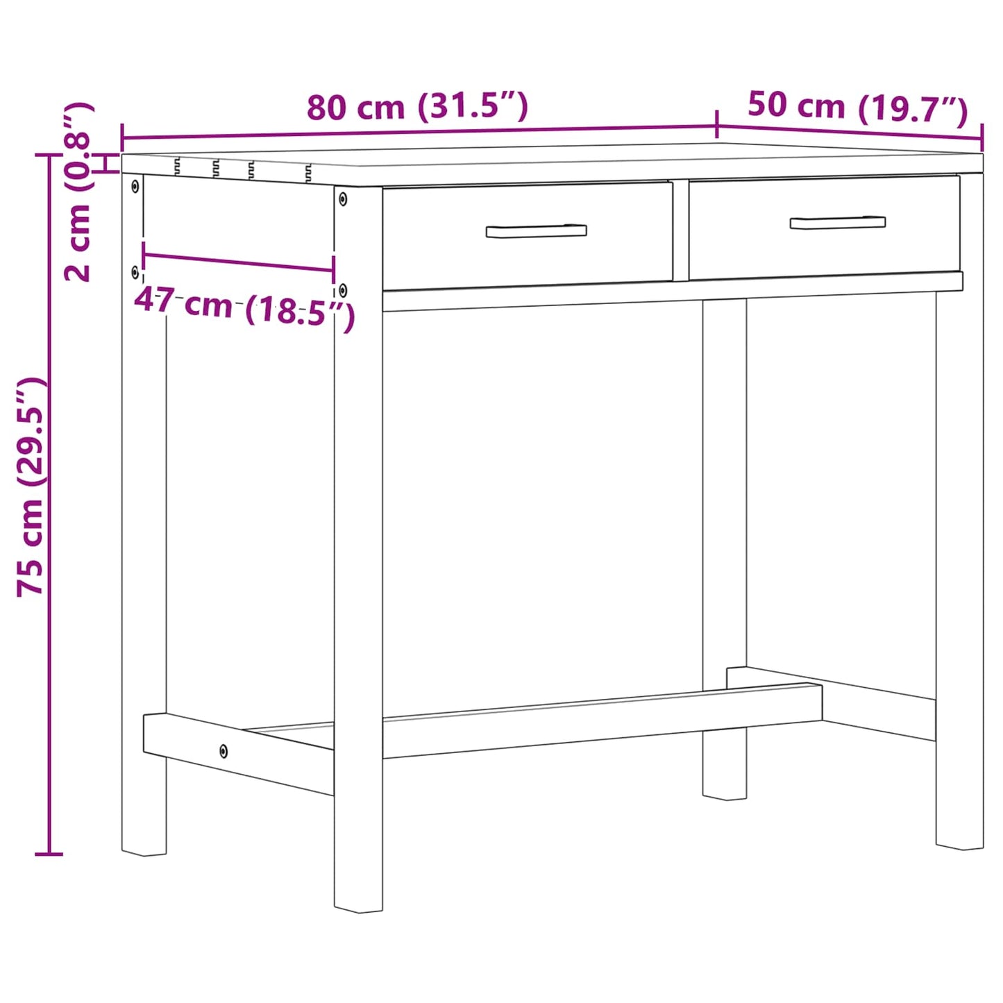 Schreibtisch mit Schubladen Natur Massivholz Teak