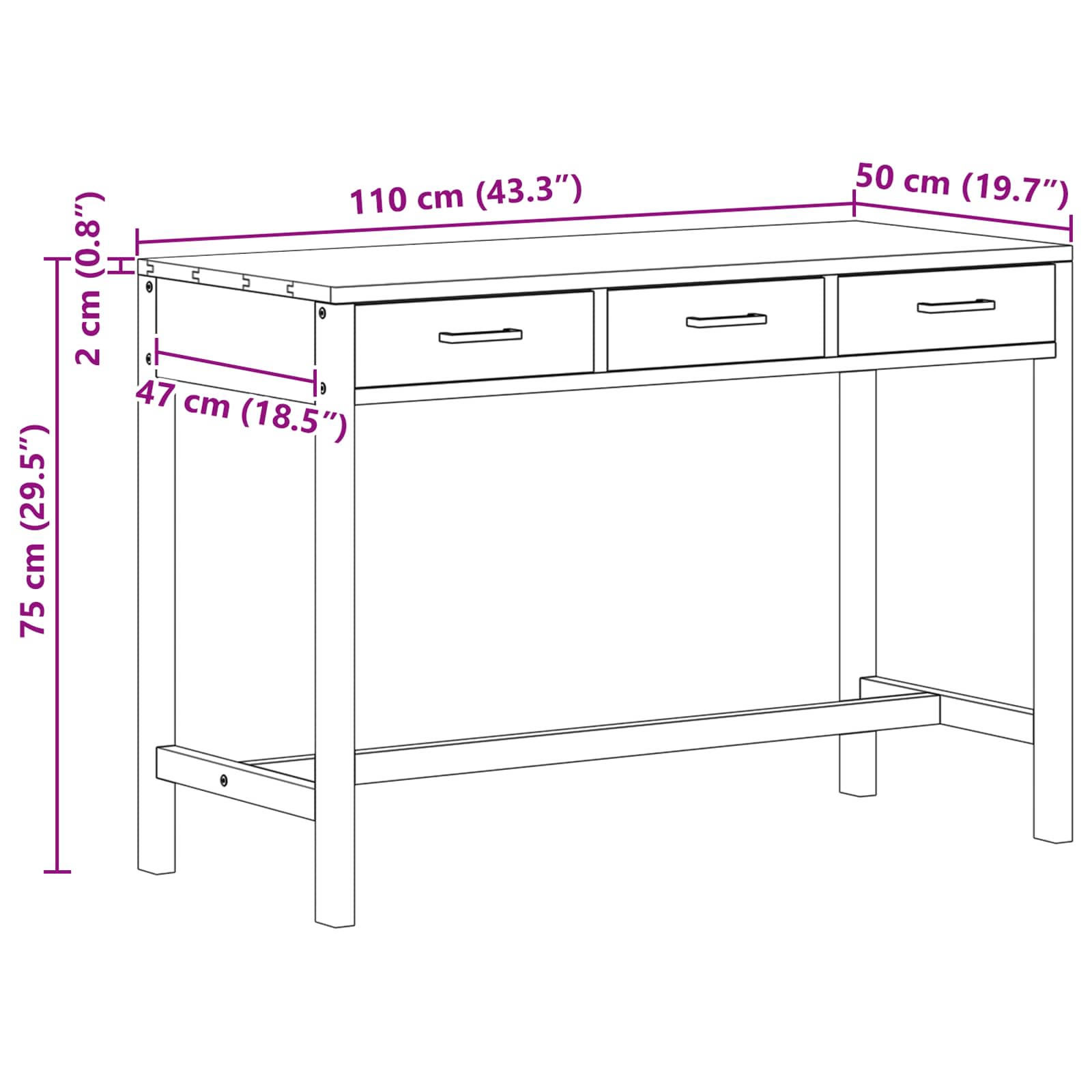 Schreibtisch mit Schubladen Natur Massivholz Teak