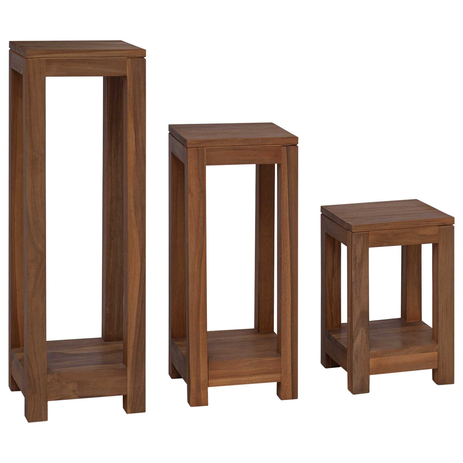 Pflanzenständer 3 Stk. Natur 25 x 25 x 80 cm Massivholz Teak