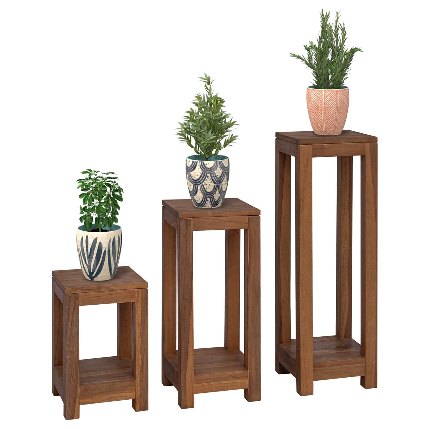 Pflanzenständer 3 Stk. Natur 25 x 25 x 80 cm Massivholz Teak
