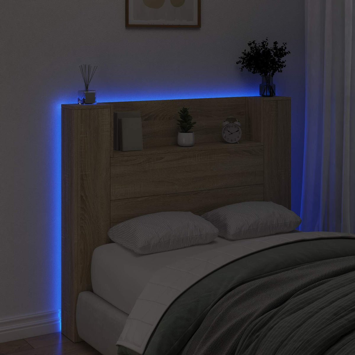 Kopfteil-Schrank mit LED Sonoma-Eiche Holzwerkstoff
