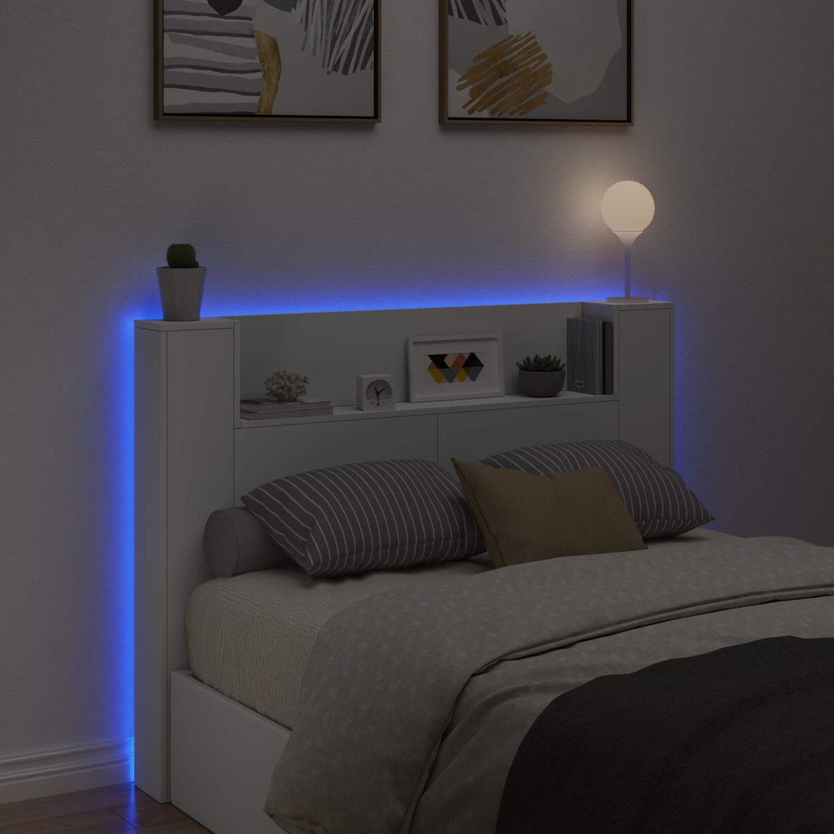 Kopfteil-Schrank mit LED Weiß Holzwerkstoff
