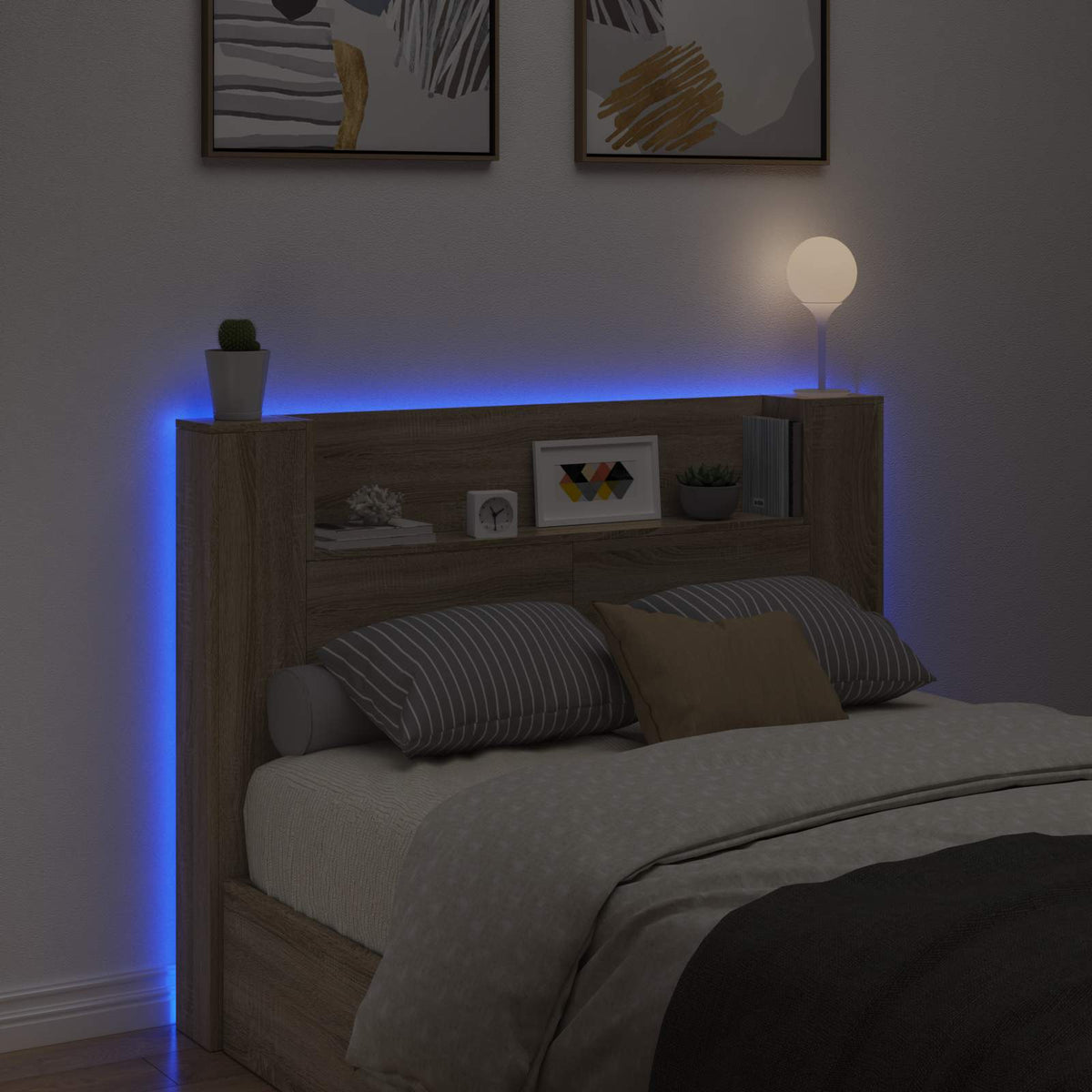 Kopfteil-Schrank mit LED Sonoma-Eiche Holzwerkstoff
