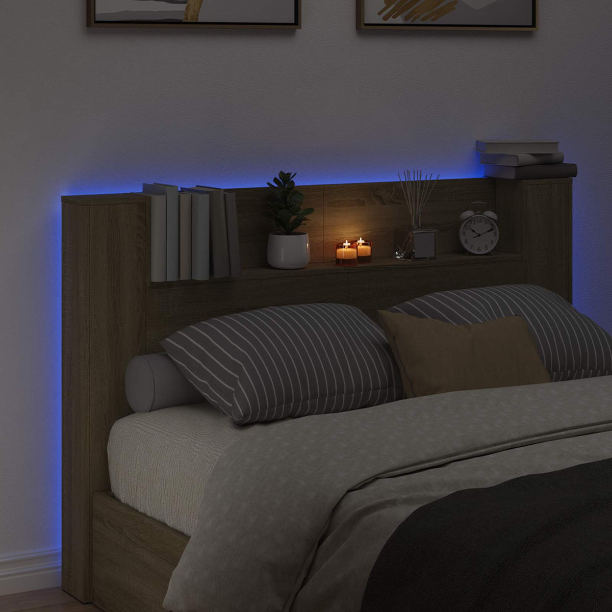 Kopfteil-Schrank mit LED Sonoma Holzwerkstoff
