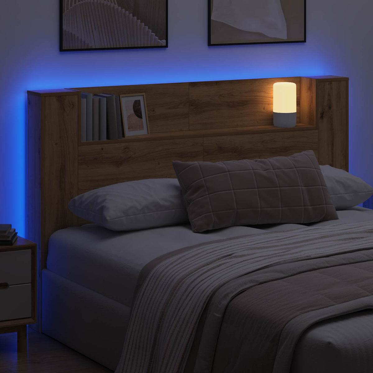 Kopfteil-Schrank mit LED Artisan-Eiche Holzwerkstoff