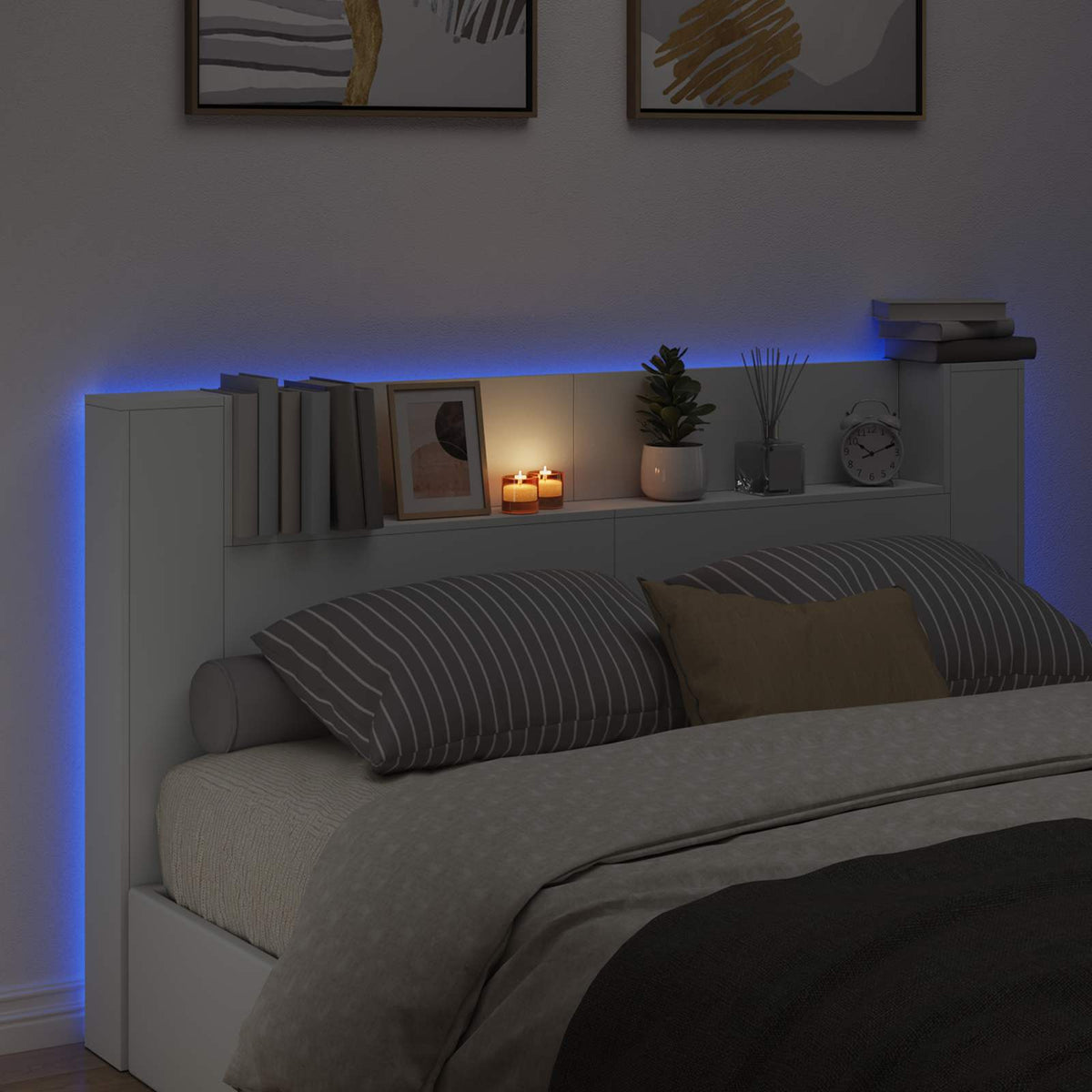 Kopfteil-Schrank mit LED Weiß Holzwerkstoff