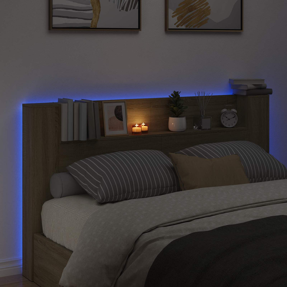 Kopfteil-Schrank mit LED Sonoma-Eiche Holzwerkstoff