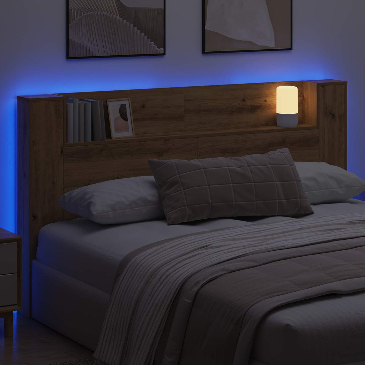 Kopfteil-Schrank mit LED Artisan-Eiche Holzwerkstoff