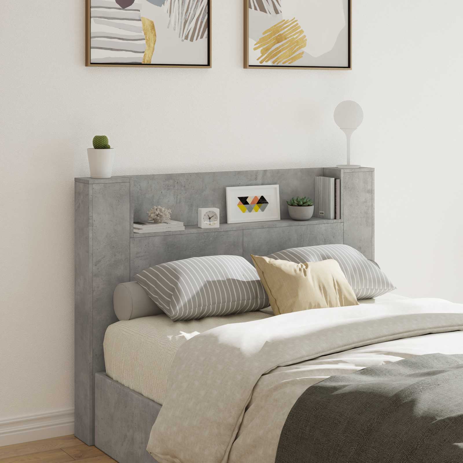 Kopfteil-Schrank mit LED Beton Holzwerkstoff