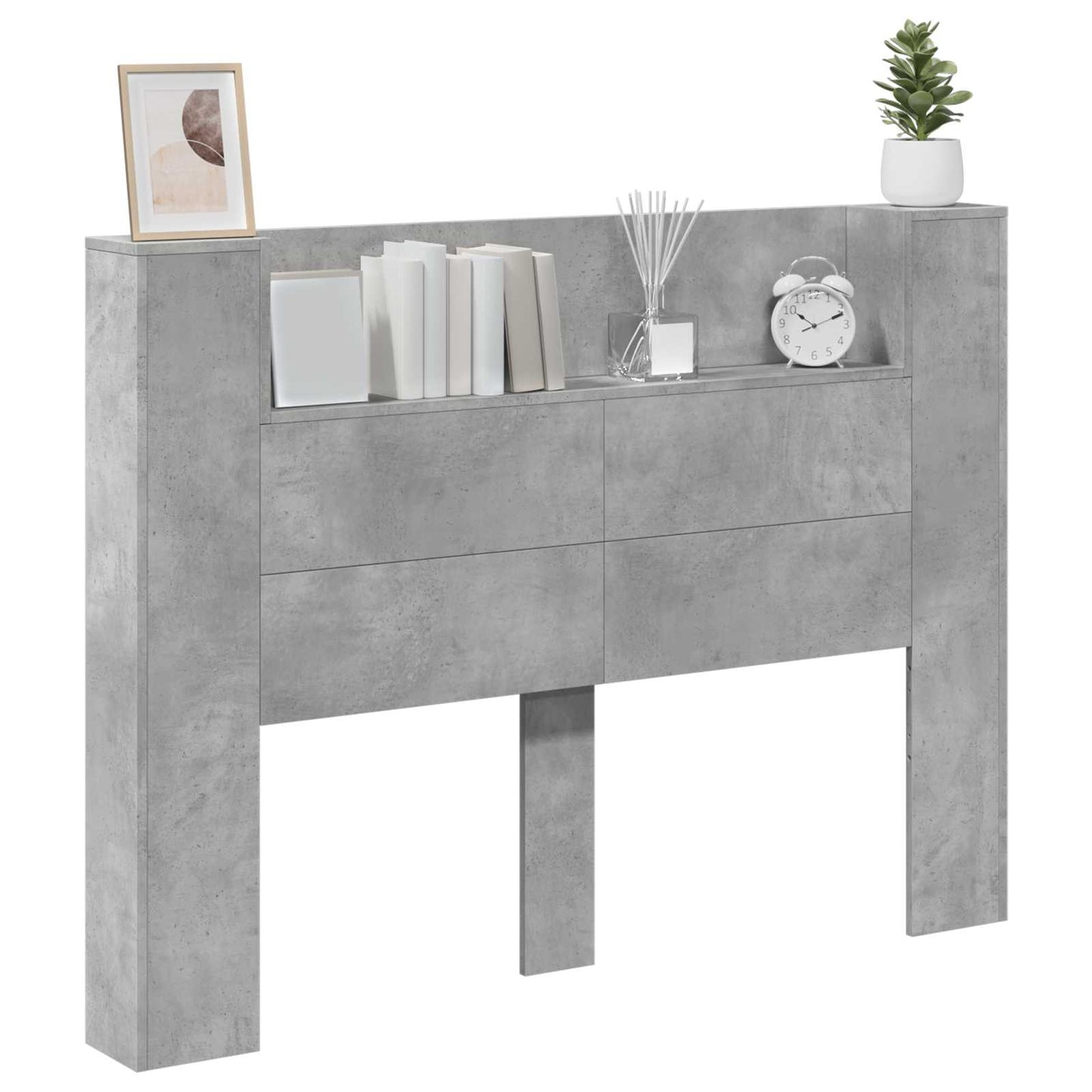Kopfteil-Schrank mit LED Beton Holzwerkstoff