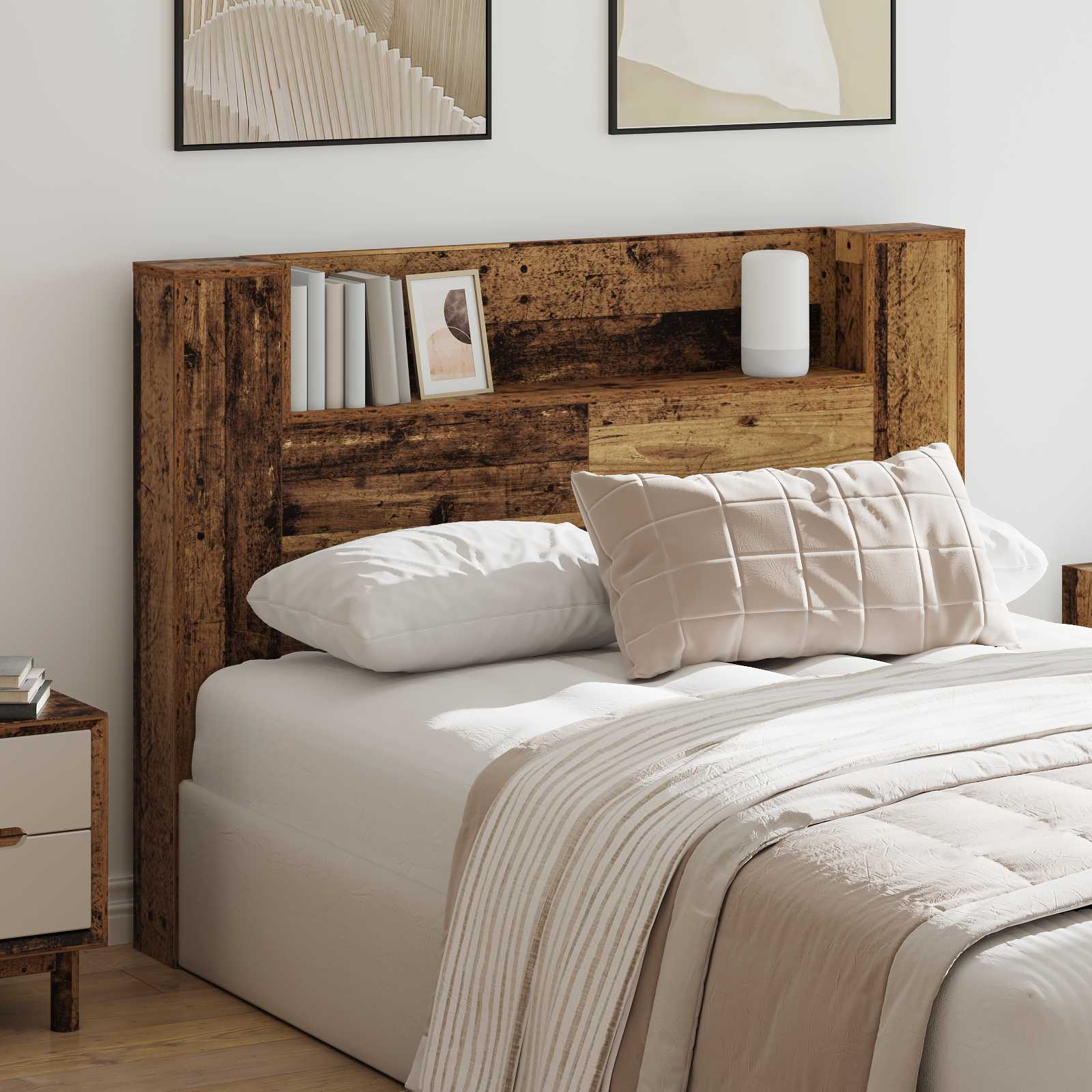 Kopfteil-Schrank mit LED Altholz Holzwerkstoff