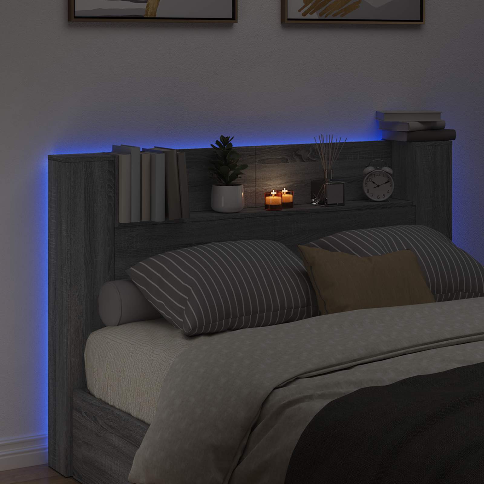 Kopfteil-Schrank mit LED Graues Sonoma Holzwerkstoff