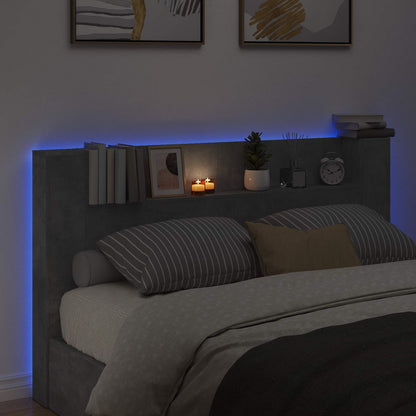Kopfteil-Schrank mit LED Beton Holzwerkstoff
