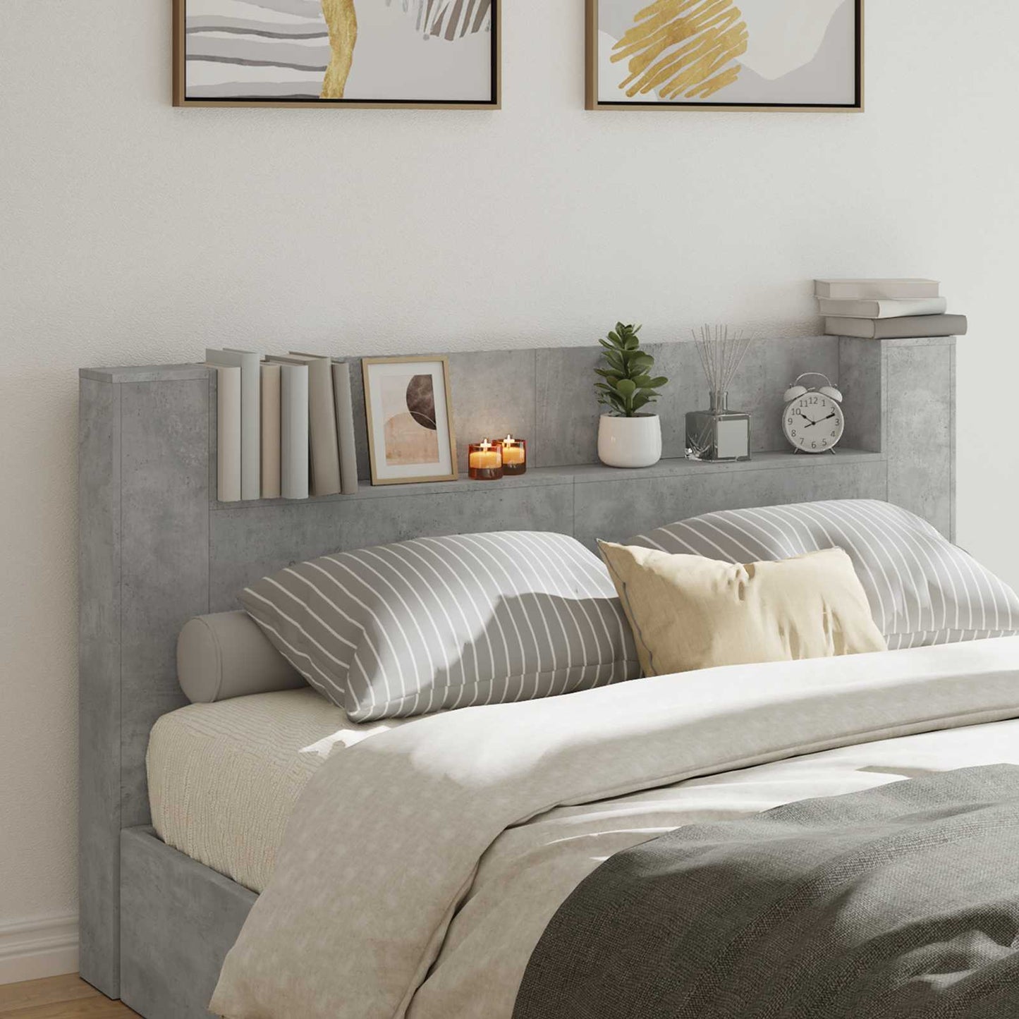 Kopfteil-Schrank mit LED Beton Holzwerkstoff