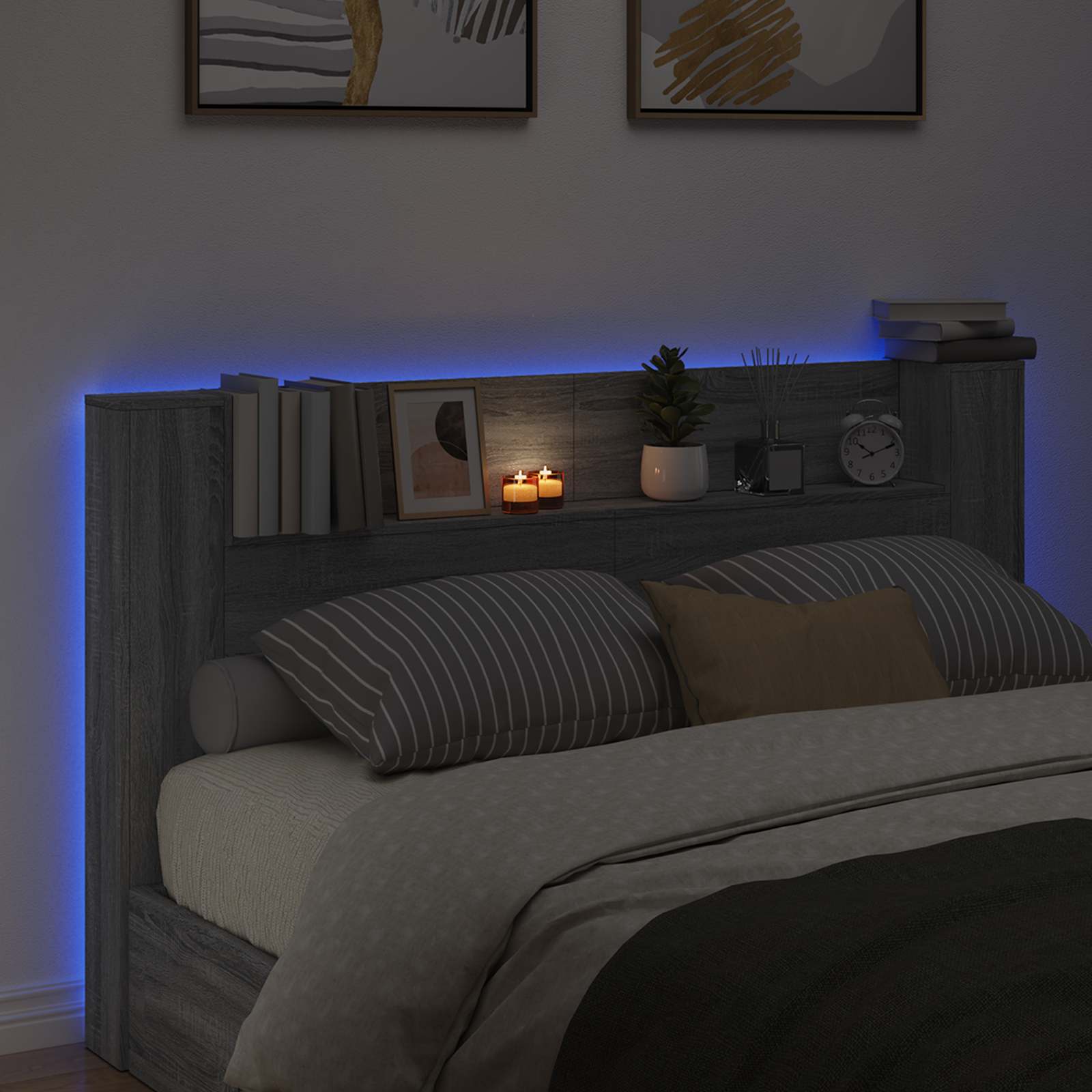 Kopfteil-Schrank mit LED Graues Sonoma Holzwerkstoff