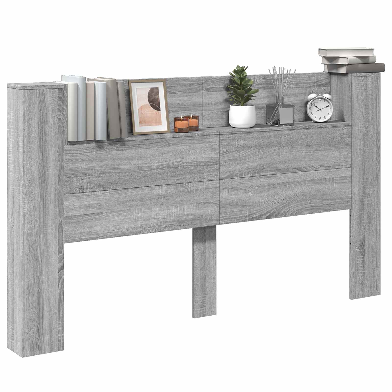 Kopfteil-Schrank mit LED Graues Sonoma Holzwerkstoff