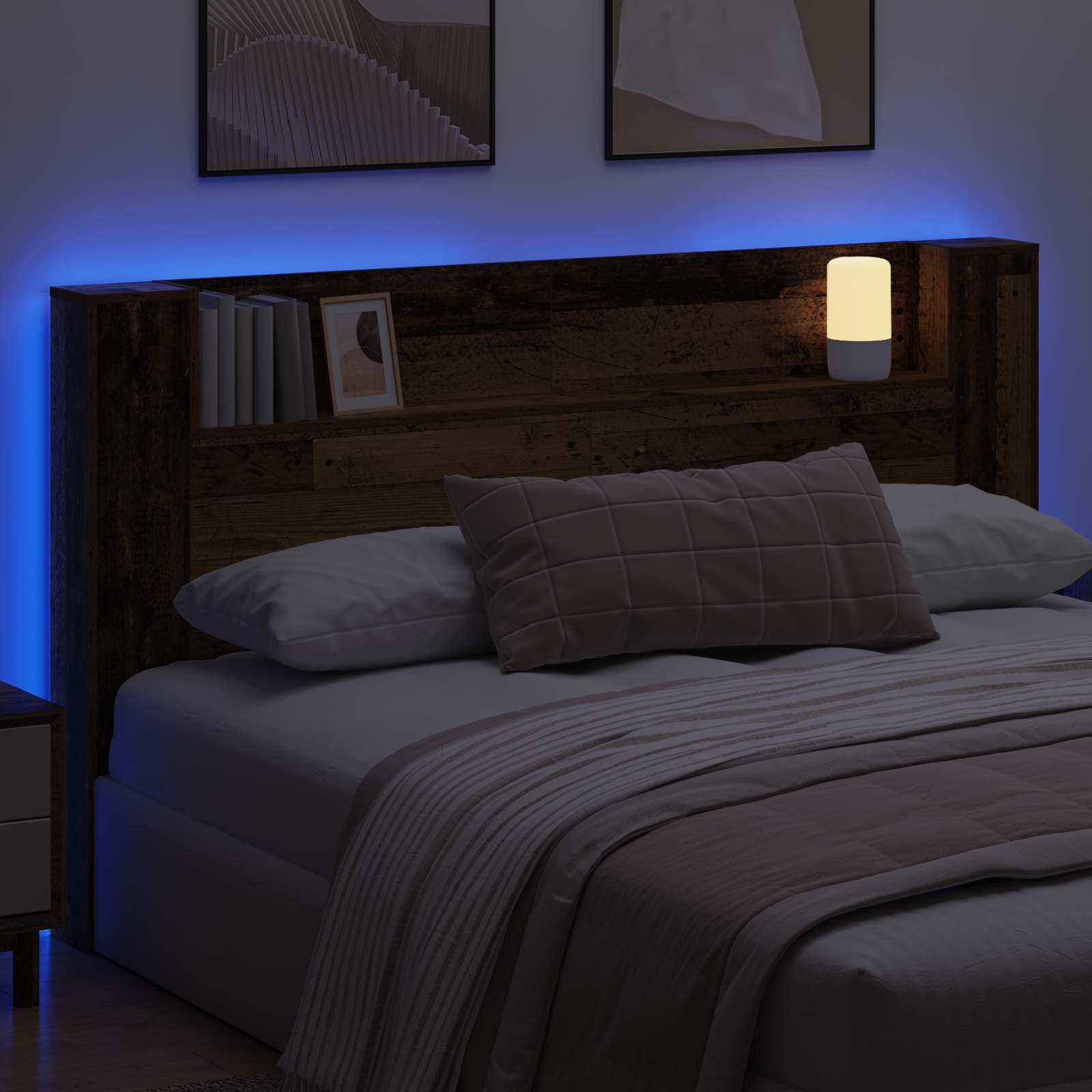 Kopfteil-Schrank mit LED Altholz Holzwerkstoff