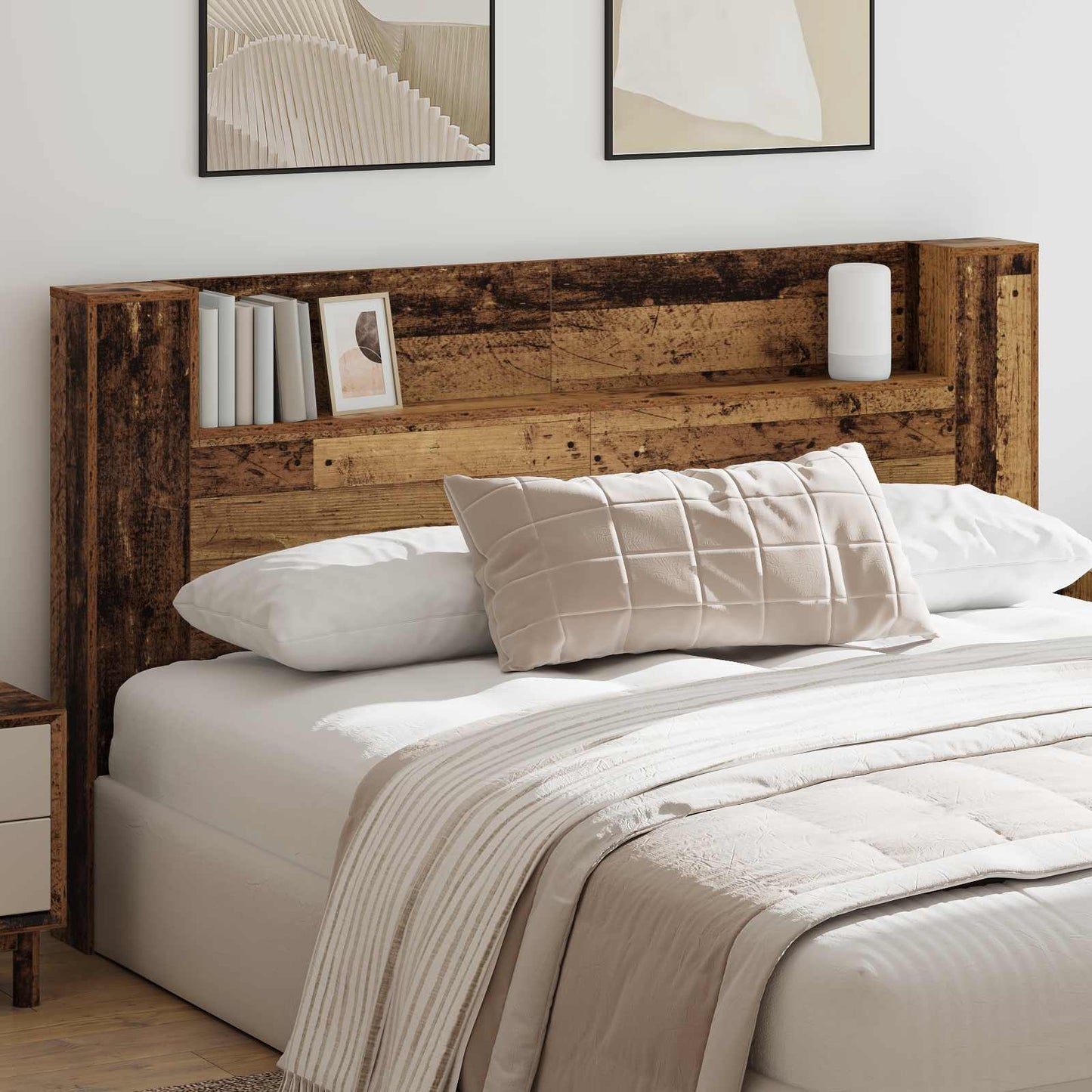 Kopfteil-Schrank mit LED Altholz Holzwerkstoff