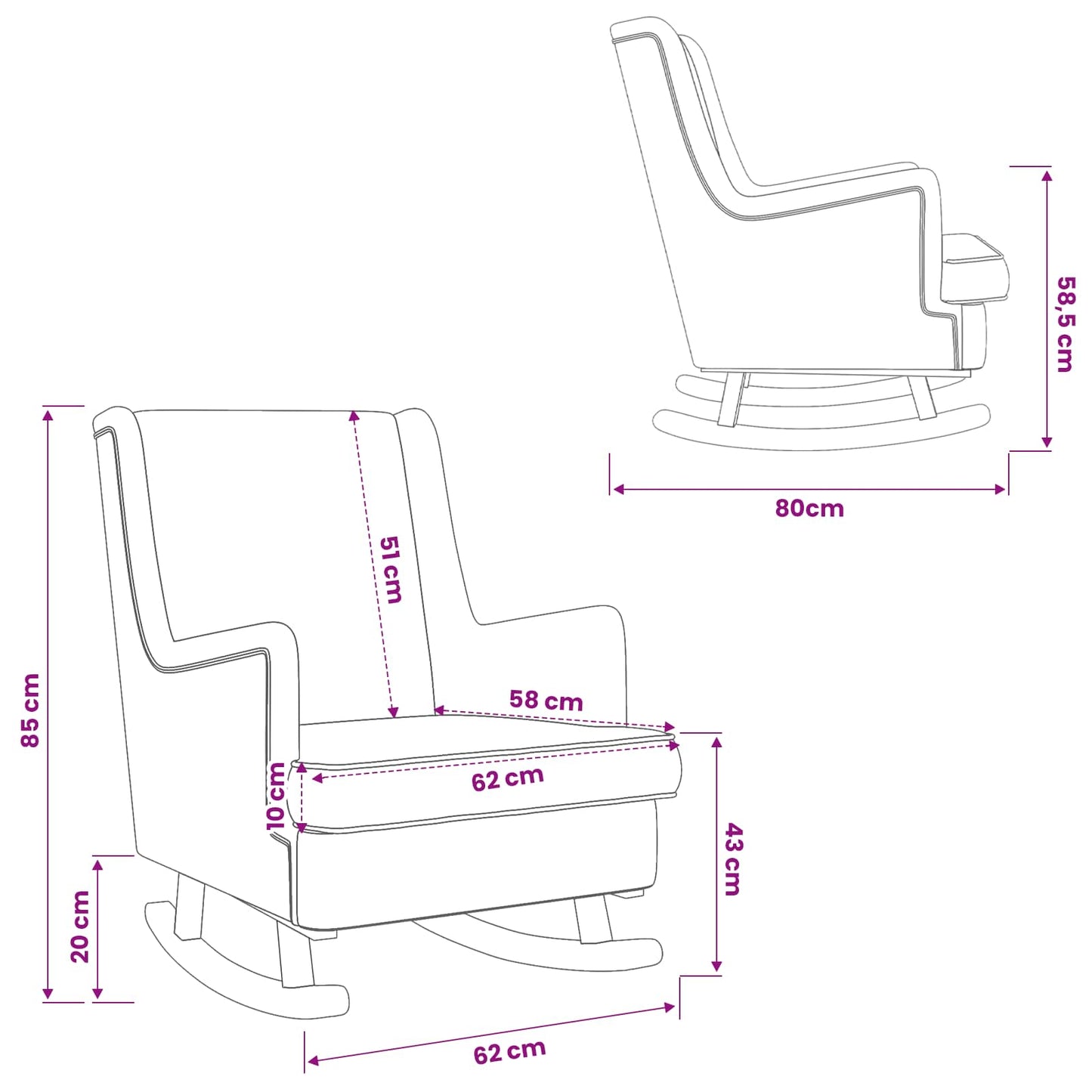 Schaukelstuhl Dunkelgrau 62 x 80 x 85 cm Stoff