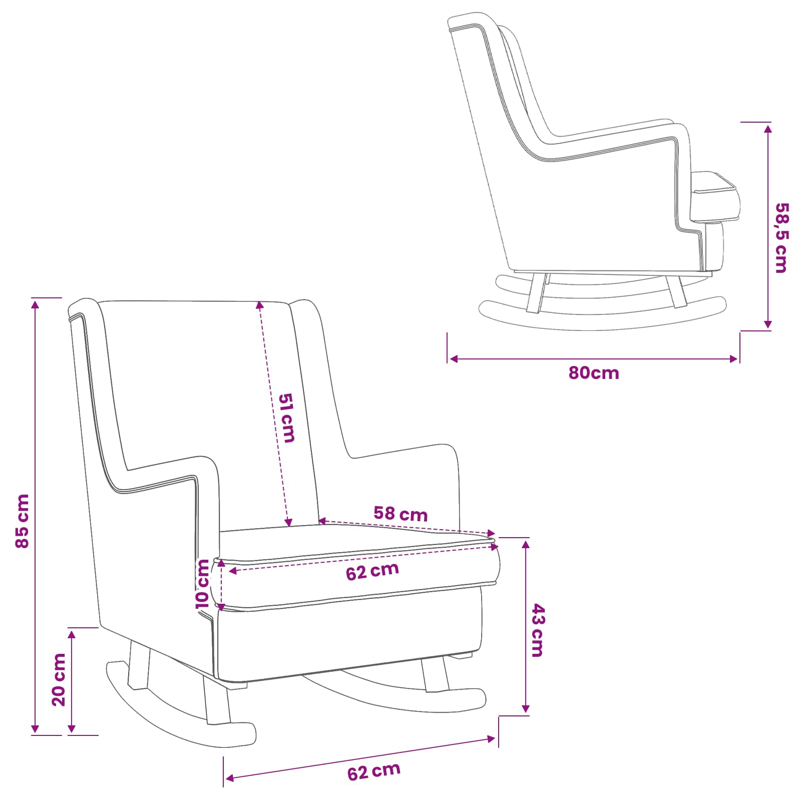 Schaukelstuhl Schwarz 62 x 80 x 85 cm Stoff