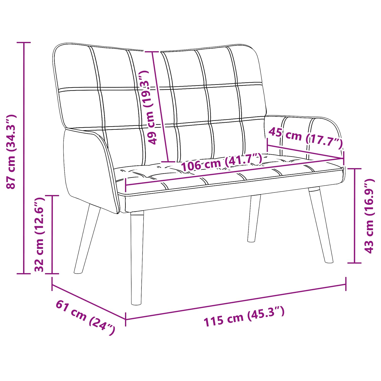 2-Sitzer Sofa Schwarz 115 x 61 x 87 cm Stoff