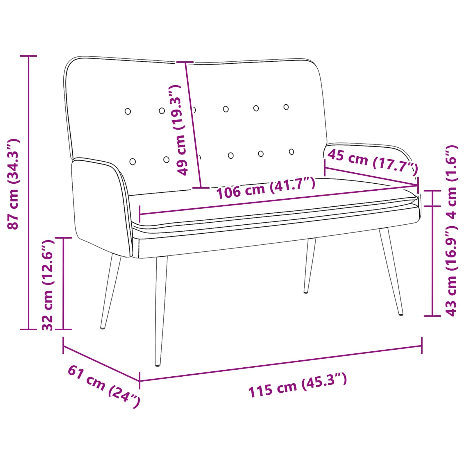 2-Sitzer Sofa Hellgrau 115 x 61 x 87 cm Stoff