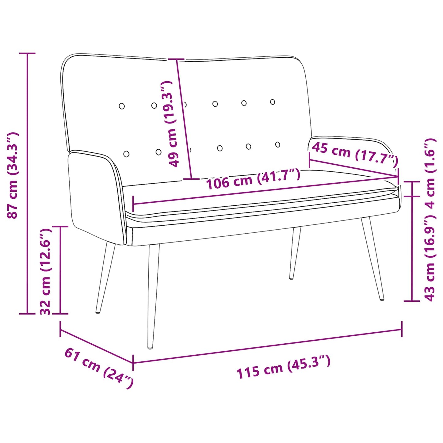 2-Sitzer Sofa Dunkelgrau 115 x 61 x 87 cm Stoff