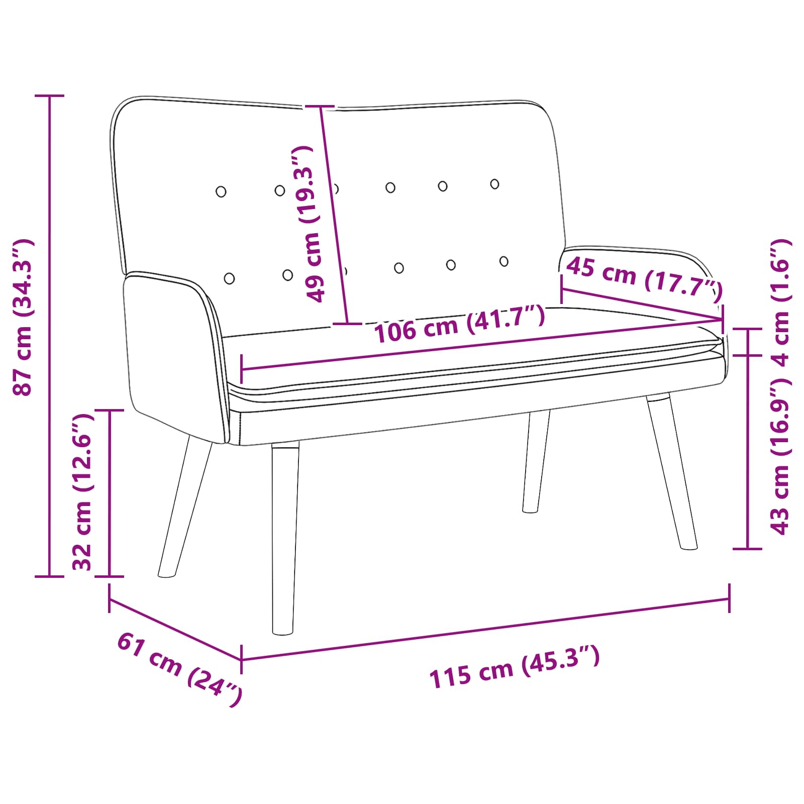 2-Sitzer Sofa Hellgrau 115 x 61 x 87 cm Samt