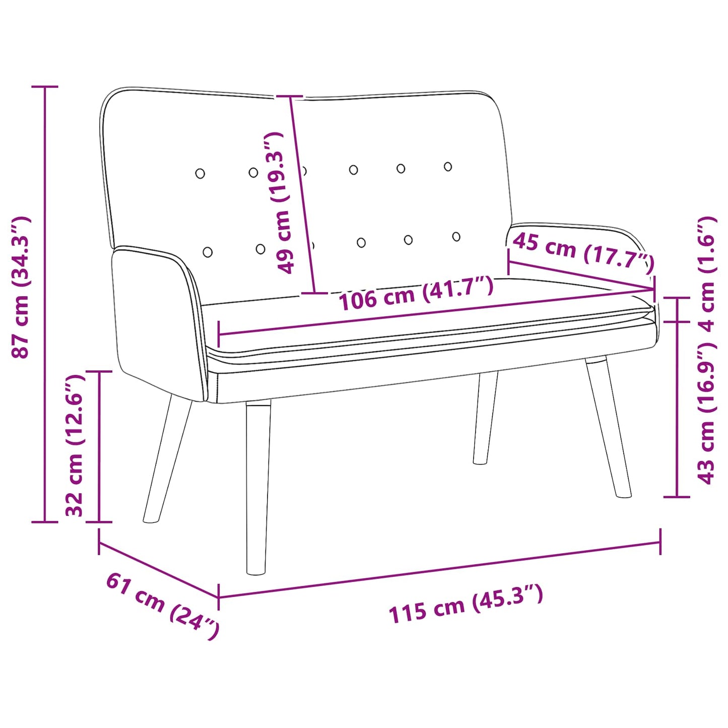 2-Sitzer Sofa Dunkelgrau 115 x 61 x 87 cm Samt