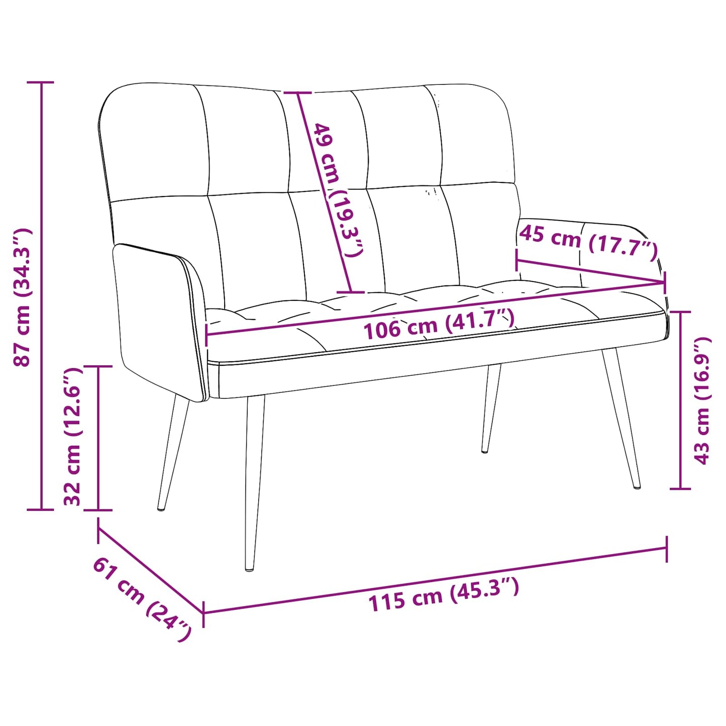 2-Sitzer Sofa Schwarz 115 x 61 x 87 cm Stoff