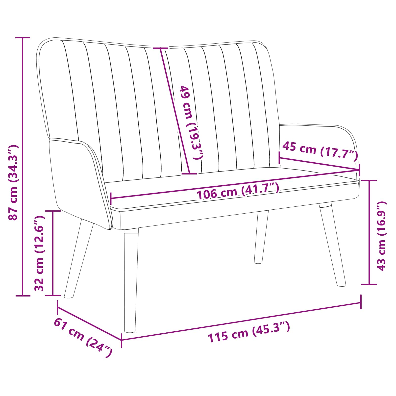 2-Sitzer Sofa Schwarz 115 x 61 x 87 cm Samt