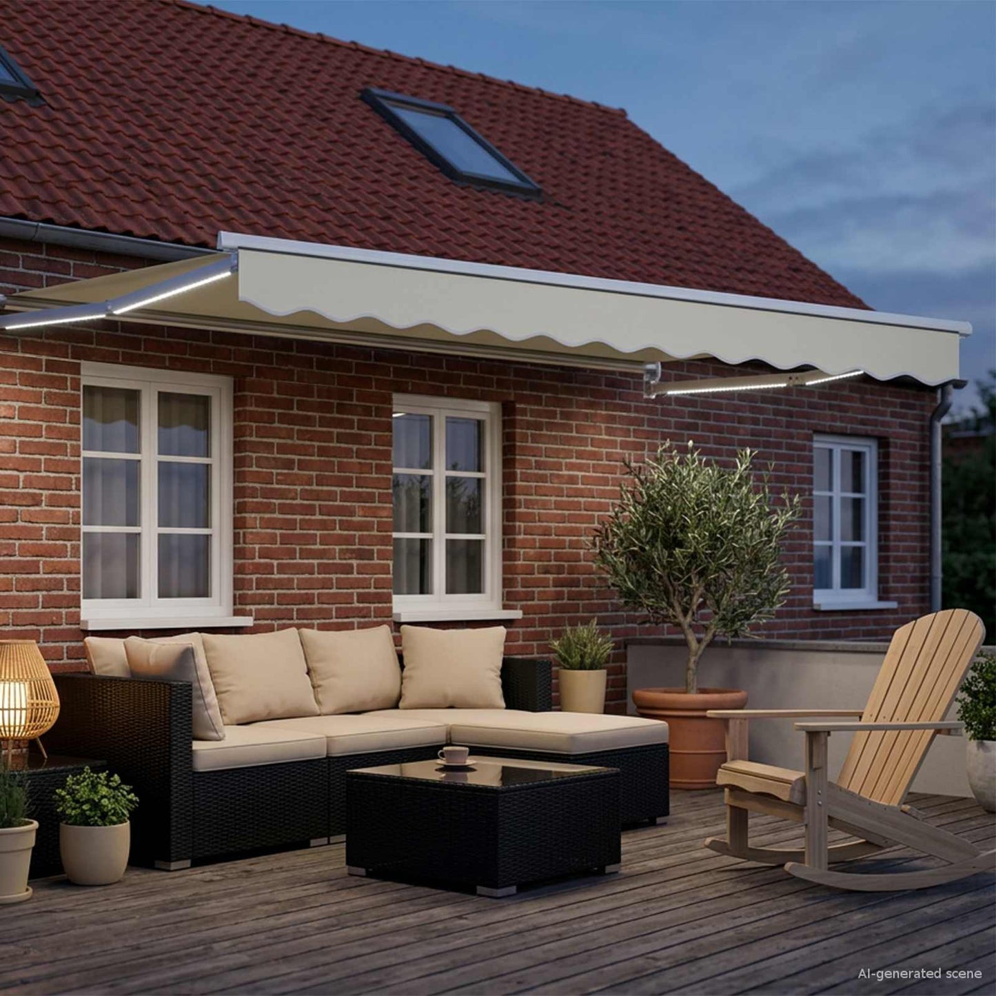Manuelle Gelenkarmmarkise mit LEDs Creme und Weiß 3 x 2,5 m