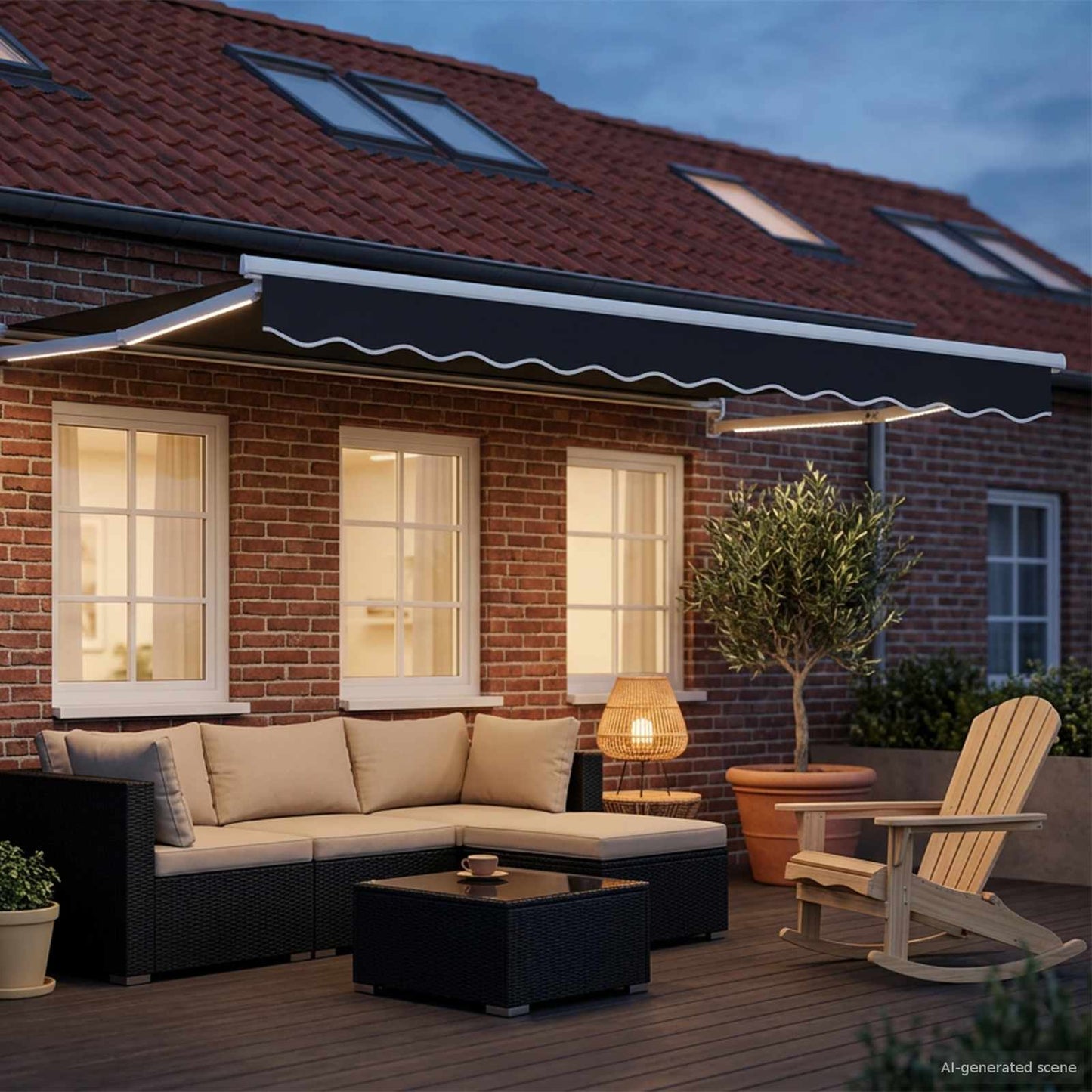 Manuelle Gelenkarmmarkise mit LEDs Anthrazit und Weiß 3 x 2,5 m