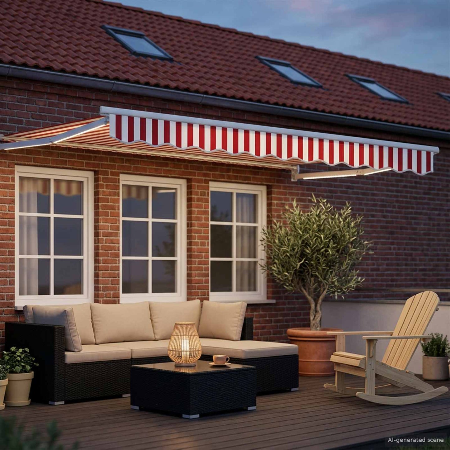 Manuelle Gelenkarmmarkise mit LEDs Rot und Weiß 3 x 2,5 m