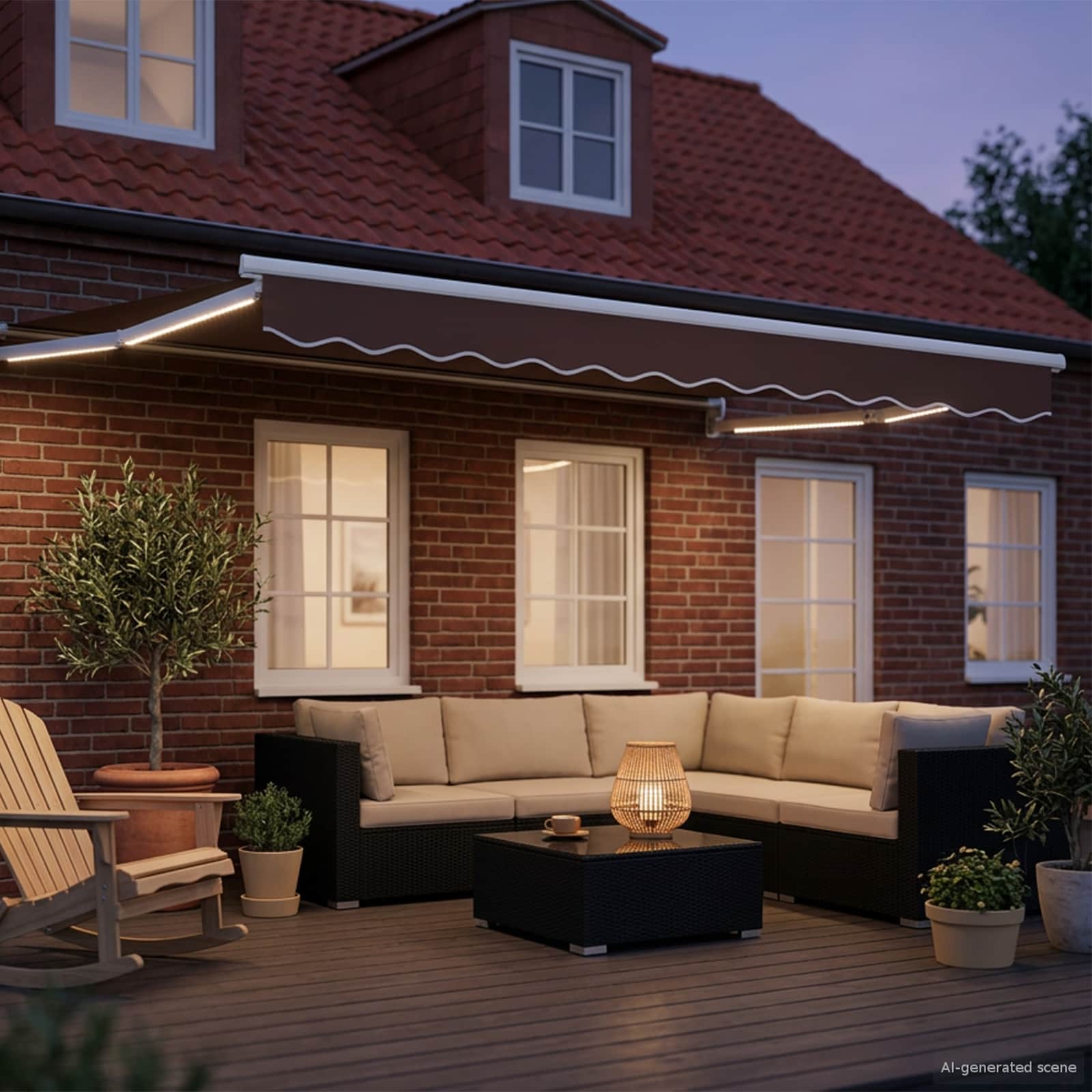 Manuelle Gelenkarmmarkise mit LEDs Braun und Weiß 3,5 x 2,5 m