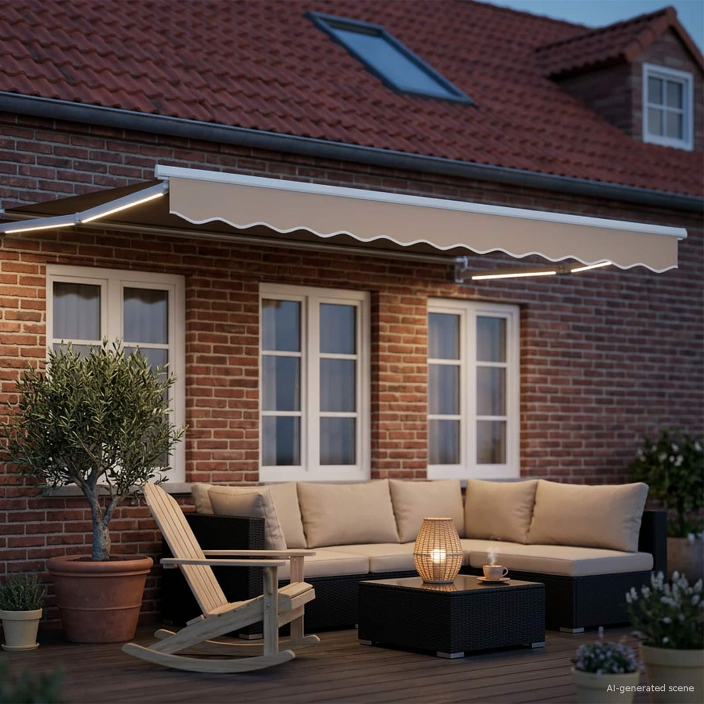 Manuelle Gelenkarmmarkise mit LEDs Beige und Weiß 3,5 x 2,5 m