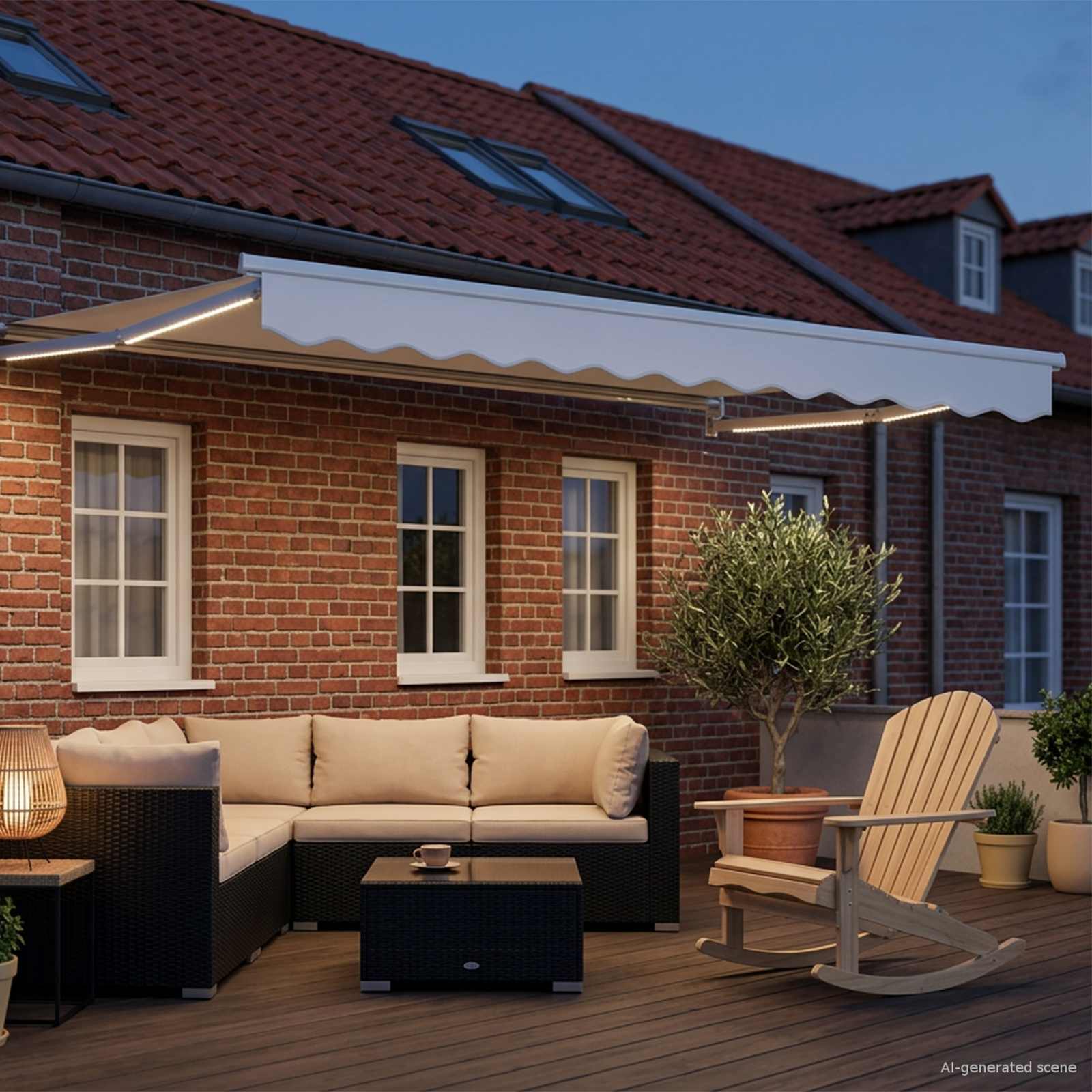 Manuelle Gelenkarmmarkise mit LEDs Weiß 3,5 x 2,5 m
