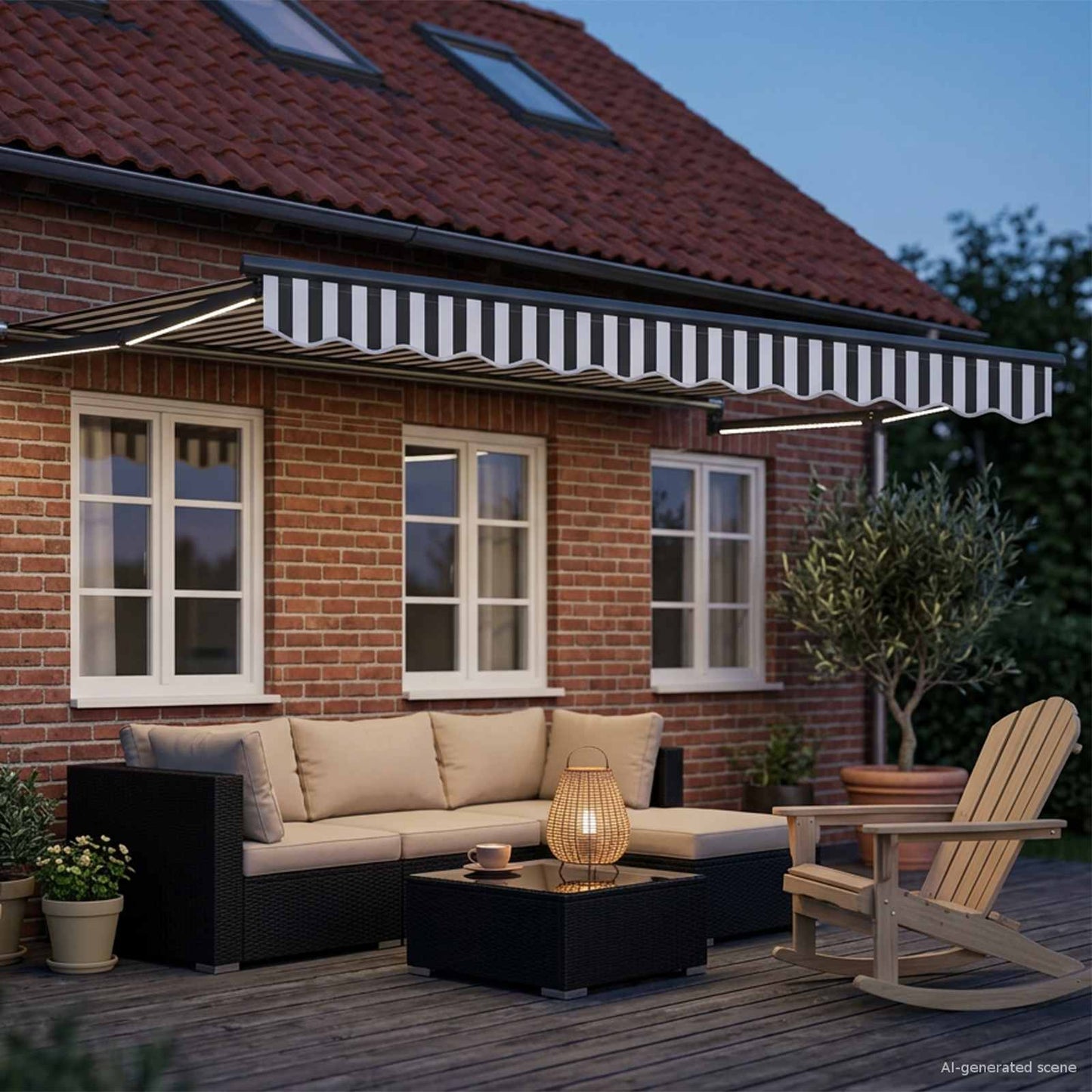 Manuelle Gelenkarmmarkise mit LEDs Anthrazit und Weiß 3 x 2,5 m