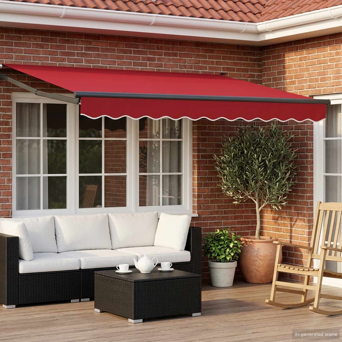 Manuelle Gelenkarmmarkise mit LEDs Rot und Anthrazit 3 x 2,5 m