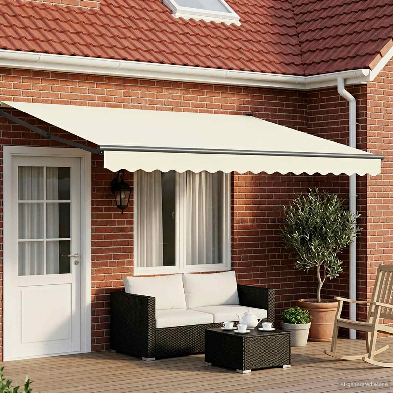Manuelle Gelenkarmmarkise mit LEDs Creme und Anthrazit 4 x 3 m