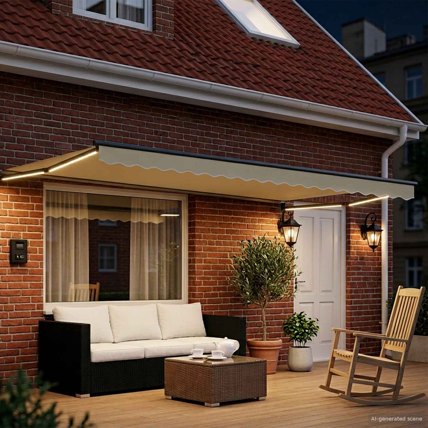 Manuelle Gelenkarmmarkise mit LEDs Creme und Anthrazit 4 x 3 m