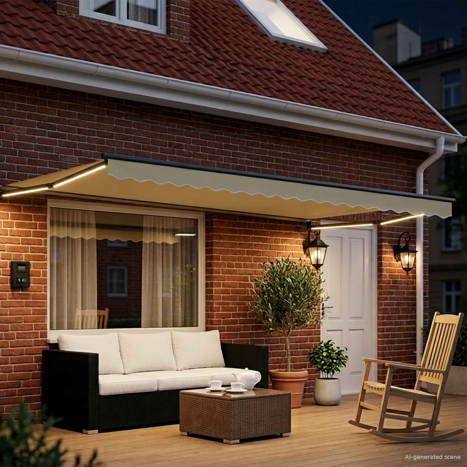 Manuelle Gelenkarmmarkise mit LEDs Creme und Anthrazit 4 x 3 m