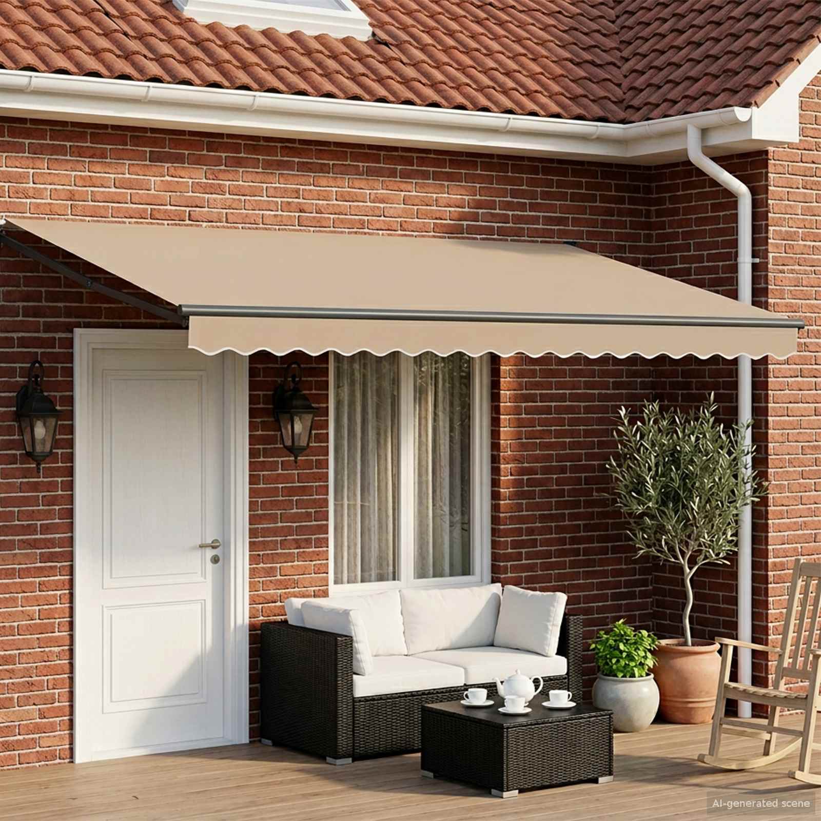 Manuelle Gelenkarmmarkise mit LEDs Beige und Anthrazit 4 x 3 m
