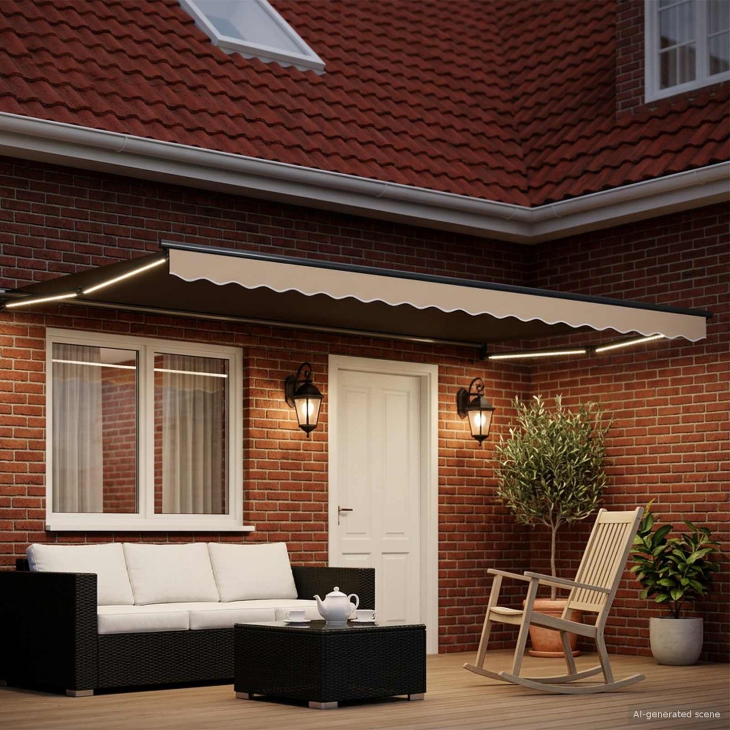 Manuelle Gelenkarmmarkise mit LEDs Beige und Anthrazit 4 x 3 m
